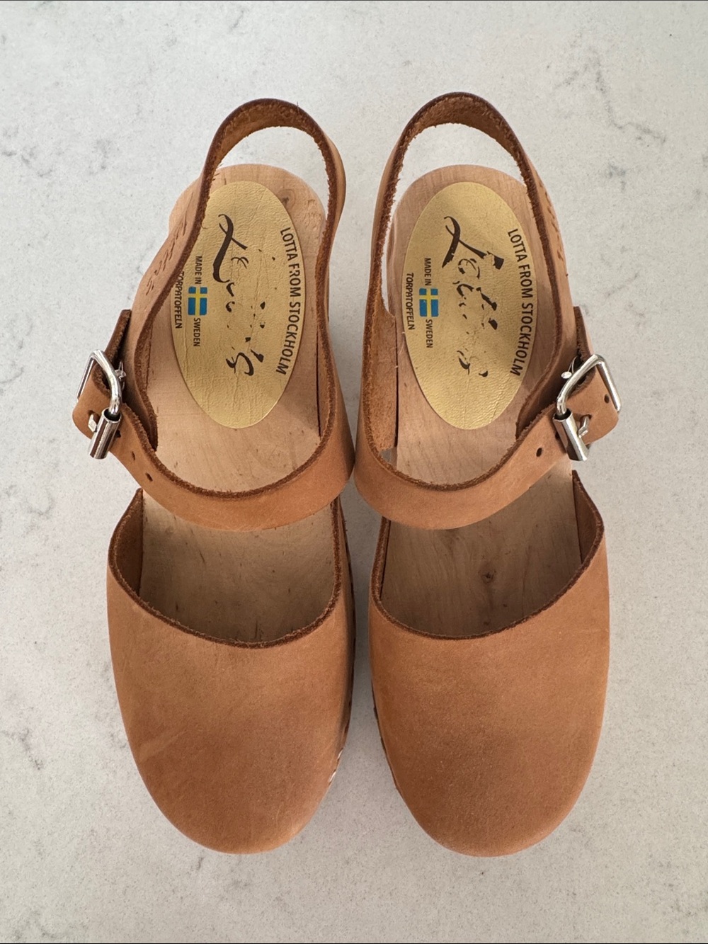Lotta From Stockholm Tan Suede Slingback Clogs with Buckle